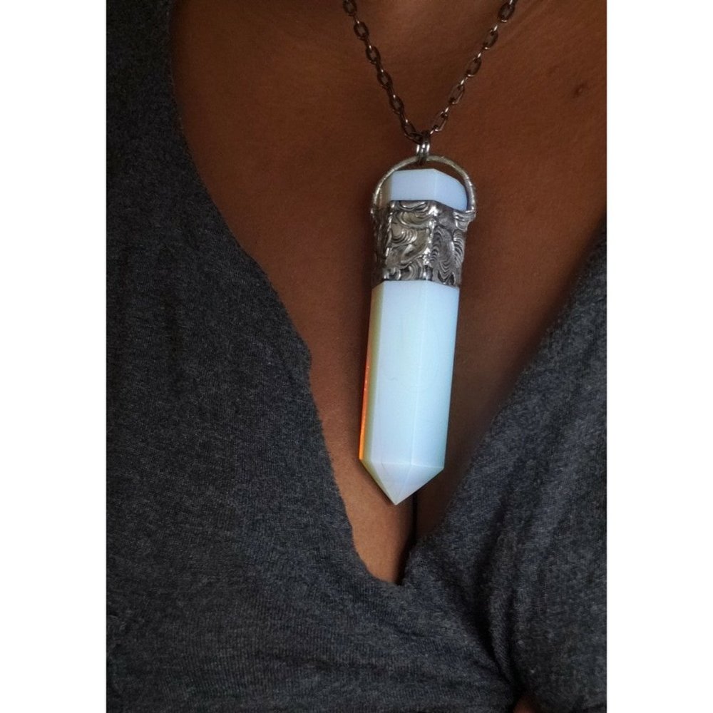 Huge Opalite Tower Statement Necklace Gothic Fant… - image 2